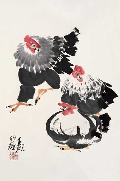 孙竹篱 壬戌（1982年） 三公图 立轴